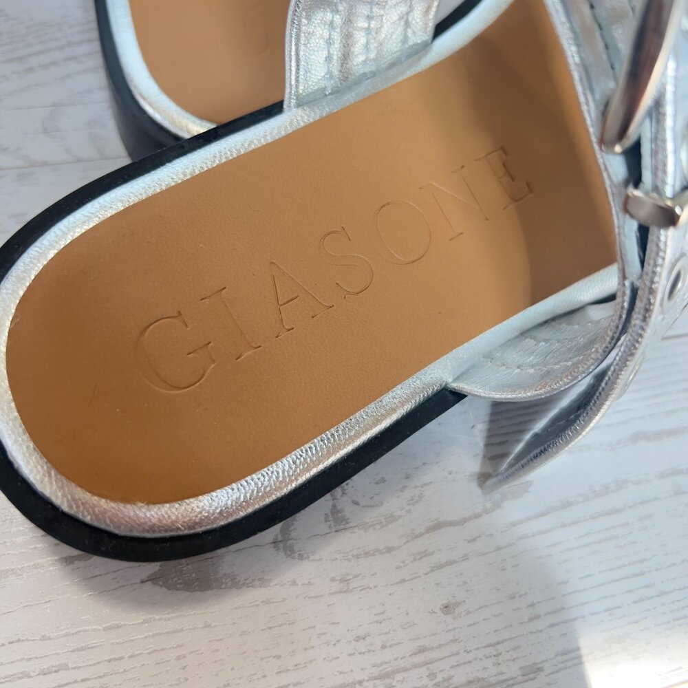 GIASONE Silver Metallic Women's Buckle Two-Strap Sandals Size EU39 - Picture 4 of 6